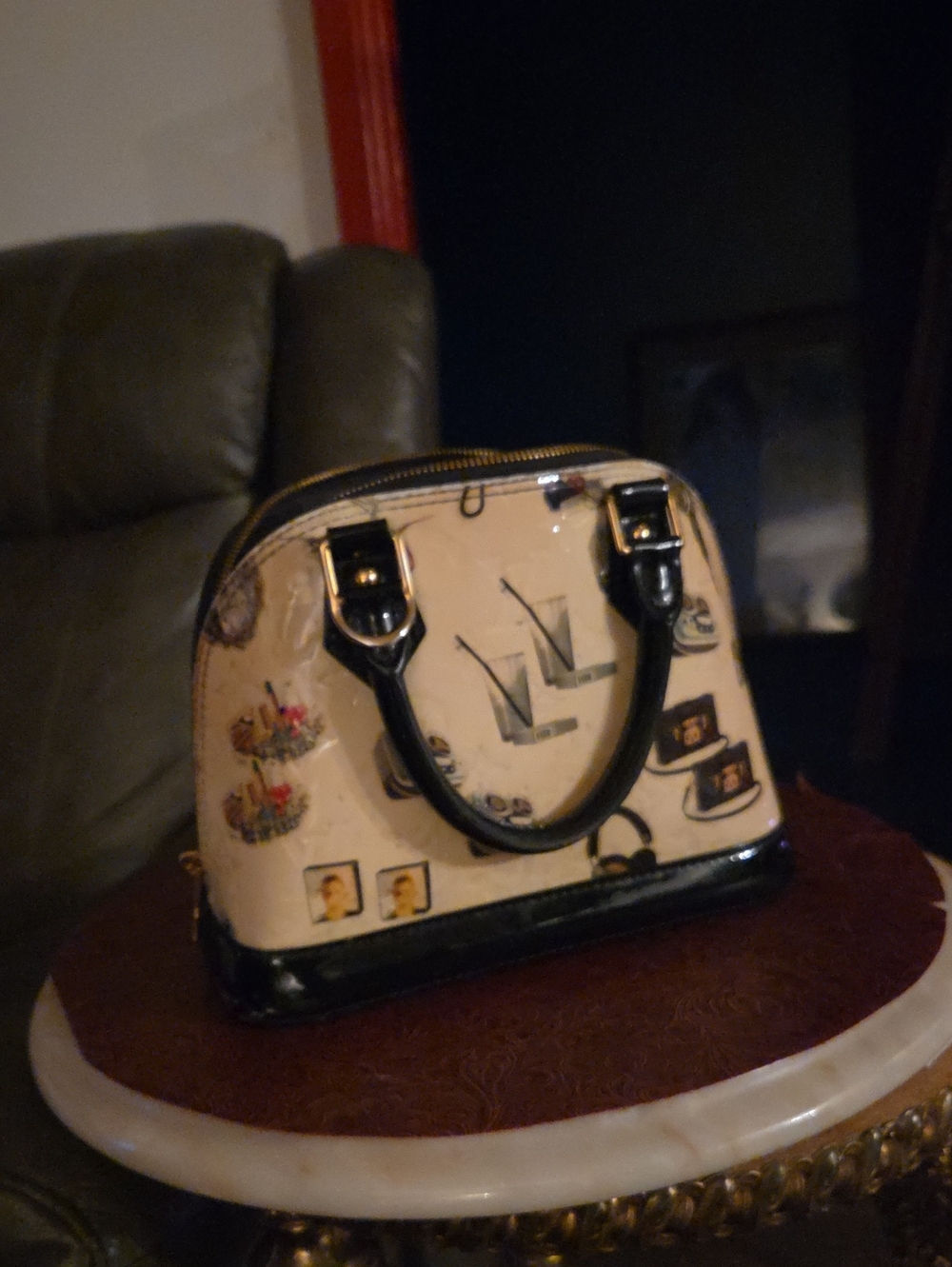 Louis Vuitton Cream and Black Printed Alma Handbag